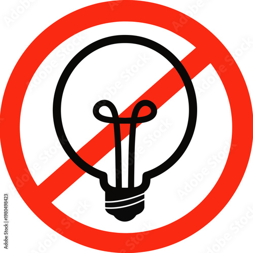 No idea sign with light bulb icon inside a red prohibition circle