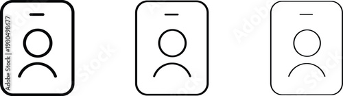 Minimalist ID card icon set, black line profile avatar symbols, corporate identification badge vector illustrations for security and access control