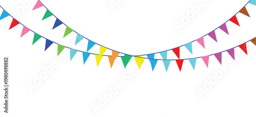 Colorful triangular pennant flags on transparent background for party decoration vector