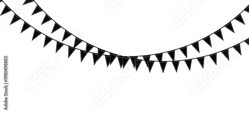 Black triangular pennant banner on transparent background, Festive decoration vector graphic