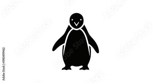 Simple black and white penguin standing isolated on white background