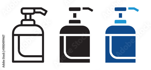 Modern soap dispenser icon set hygiene pump bottle symbols in outline and solid style vector illustration collection