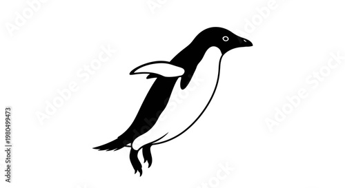 Simple black and white swimming penguin illustration