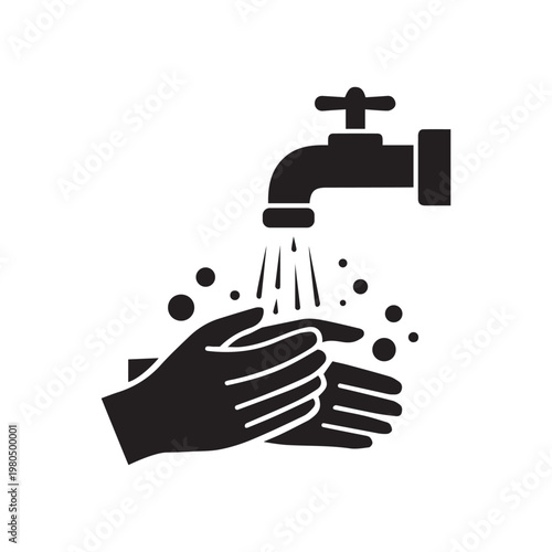 Hand washing with tap water vector icon
