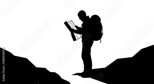 Man looking at map outdoors.