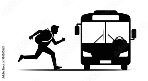 Man running to catch bus.