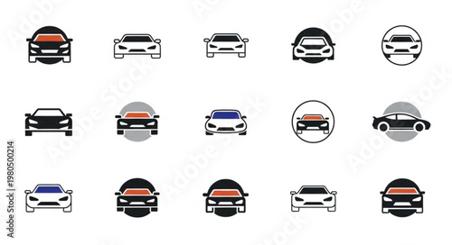 Collection of Car Icons Front View Vector Art.
