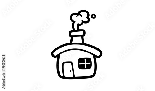 Cute hand drawn cabin with chimney smoke doodle vector simple house illustration isolated on white