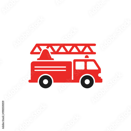 Red fire truck icon with ladder.