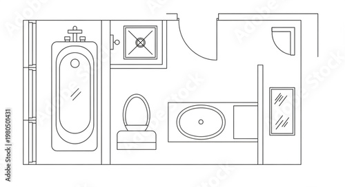 Bathroom floor plan layout drawing with tub and toilet.