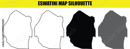 Eswatini map silhouette. white, outline, black and dotted versions of eswatini map. eswatini vector illustration.