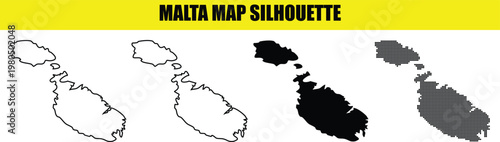 Malta map silhouette. white, outline, black and dotted versions of malta map. malta vector illustration.