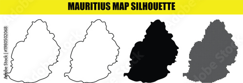 Mauritius map silhouette white outline solid black and dotted illustration vector.