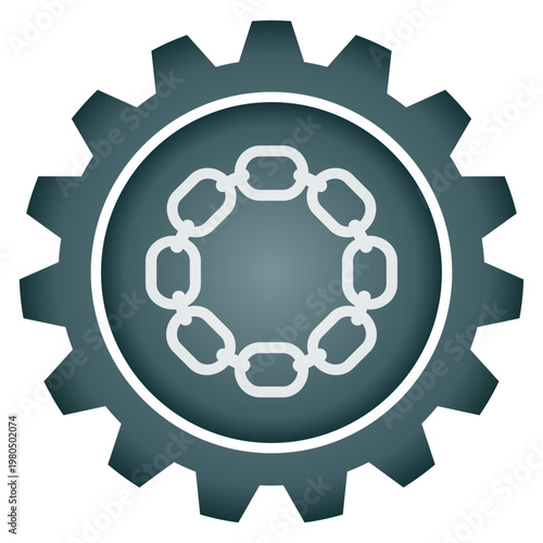 Blockchain and Network Connectivity Concept Vector PNG with Circular Chain Links Gear Icon for Digital Security and Connection Technology