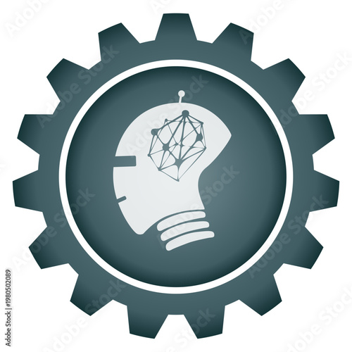 Artificial Intelligence and Machine Learning Concept Vector PNG with Robot Head and Neural Network Gear Icon for Future Tech Innovation
