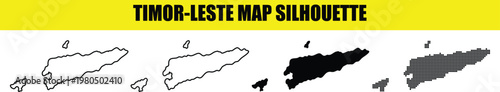 Timor leste map silhouette collection featuring border outline and solid black shapes plus modern halftone design.