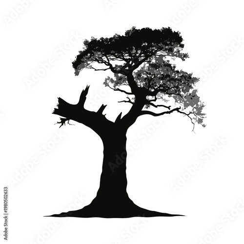 Black tree silhouette, dead tree icon, tree stump illustration, nature symbol