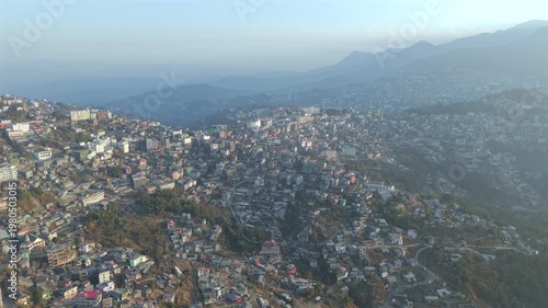 Aerial Drone View of Kohima City on Hills, Nagaland, Northeast India