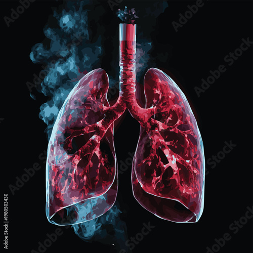 Innovative digital art illustrating human lungs with smoke effect, symbolizing health and wellness.