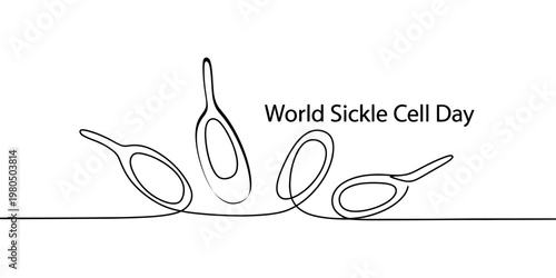 A continuous line drawing illustration depicting sickle shaped red blood cells for awareness day Vector, illustration