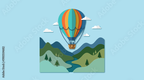 Hot Air Balloon Mountain Landscape.