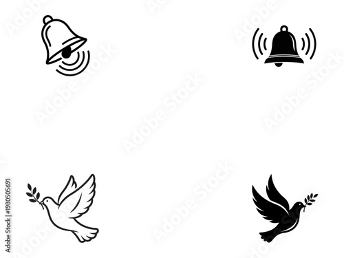 WWII Victory Celebration Symbols - Flying Dove and Ringing Bell Vectors