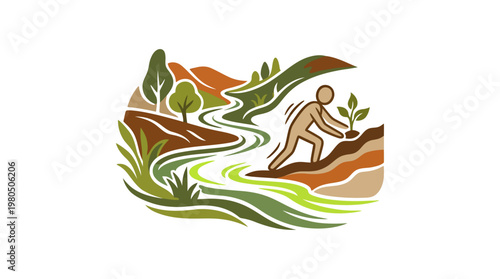 Planting a Tree in a Scenic Landscape