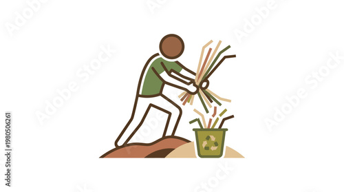 Person Disposing of Plastic Drinking Straws in Recycling Bin