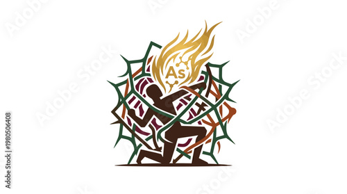 Abstract Silhouette of Fire and Barbed Wire