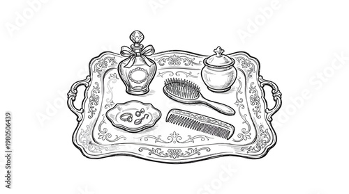 Vintage Vanity Tray with Accessories