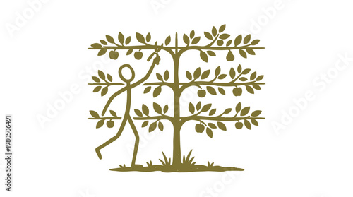 Abstract Stick Figure Picking Fruit from Apple Tree