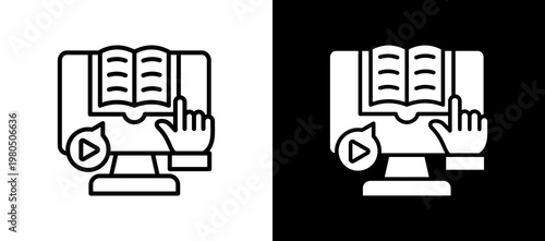Interactive Learning Icon Set In Black And White Filled Style Collection