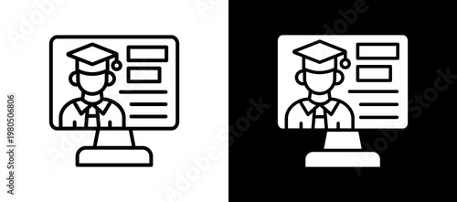 Student Portal Icon Set In Black And White Filled Style Collection