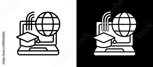 Distance Education Icon Set In Black And White Filled Style Collection