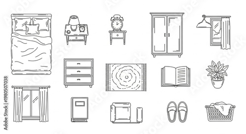 Collection of Hand Drawn Interior Design Elements and Furniture.