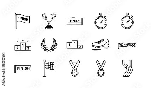 Title:
Bold badminton shuttlecock outline icon set with sports equipment and action motion vector collection