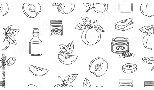 Minimal Bael Bengal Quince Botanical Cosmetic Seamless Pattern Vector