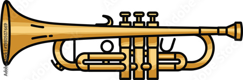 Trumpet musical instrument flat design with detailed valves and tubing classic brass band equipment illustration