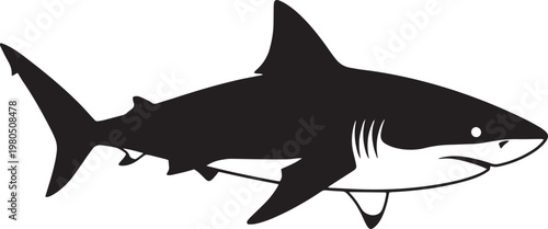 Black shark vector icon, shark silhouette, ocean predator, marine animal