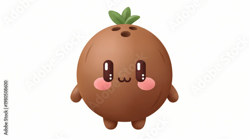 Ultra Cute Coconut Character 3D Style for Tropical Branding and Food Packaging