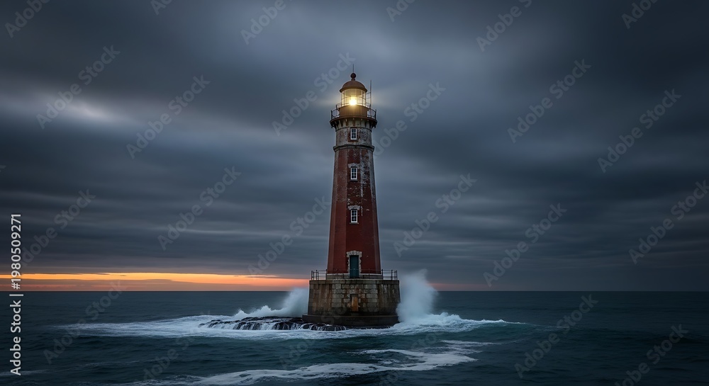 Obraz premium Lighthouse standing tall amidst stormy seas.