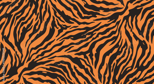 Bold orange and black tiger stripe pattern creates a vibrant and wild animal print background suitable for fashion and nature designs.