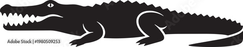 Black alligator, crocodile icon, reptile silhouette, wildlife symbol