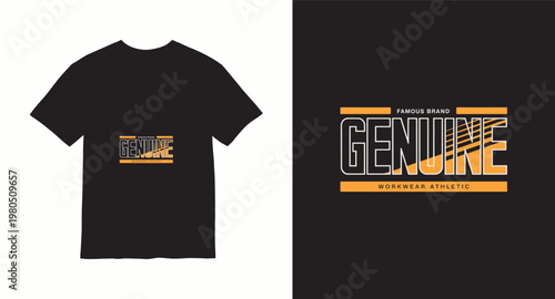 Famous brand genuine typography graphic t shirt design with workwear athletic text.