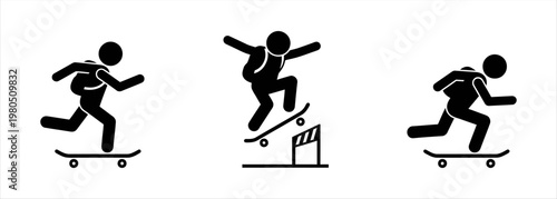 Skateboarder Performing Tricks and Riding in Action Poses