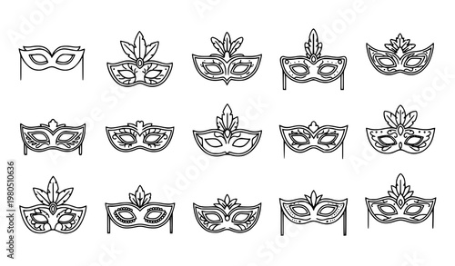 Carnival masquerade mask icon set – festive decorative vector collection