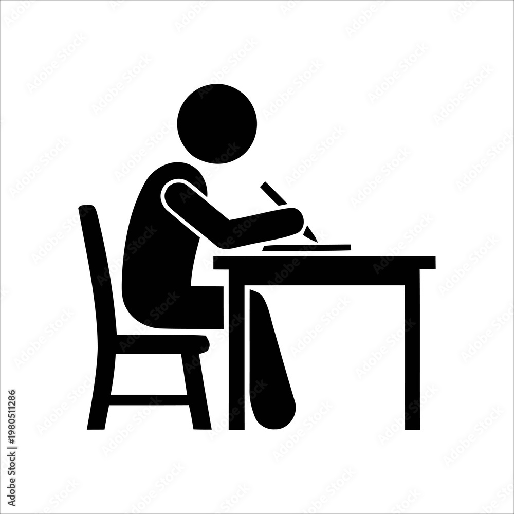 Fototapeta premium Dedicated Person Sitting at Desk Engaged in Writing and Studying Activity