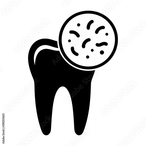 Vector of a tooth with a magnified view of bacteria and plaque buildup.