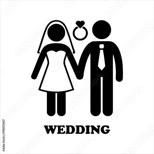 Black and white illustration of a loving couple beginning their marital journey