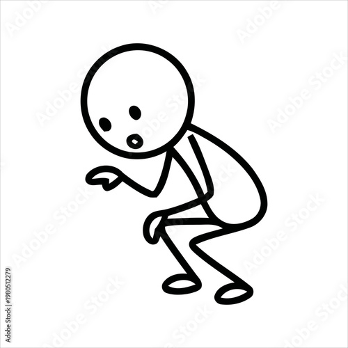 Cuadro en lienzo Stick figure character crouching and looking curious